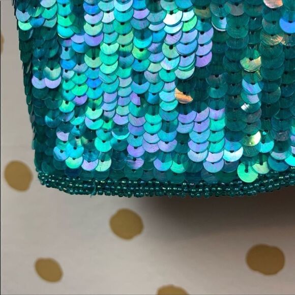 Scarlet Rage Vintage Silk Sequin Teal Mini Dress M - Picture 5 of 7